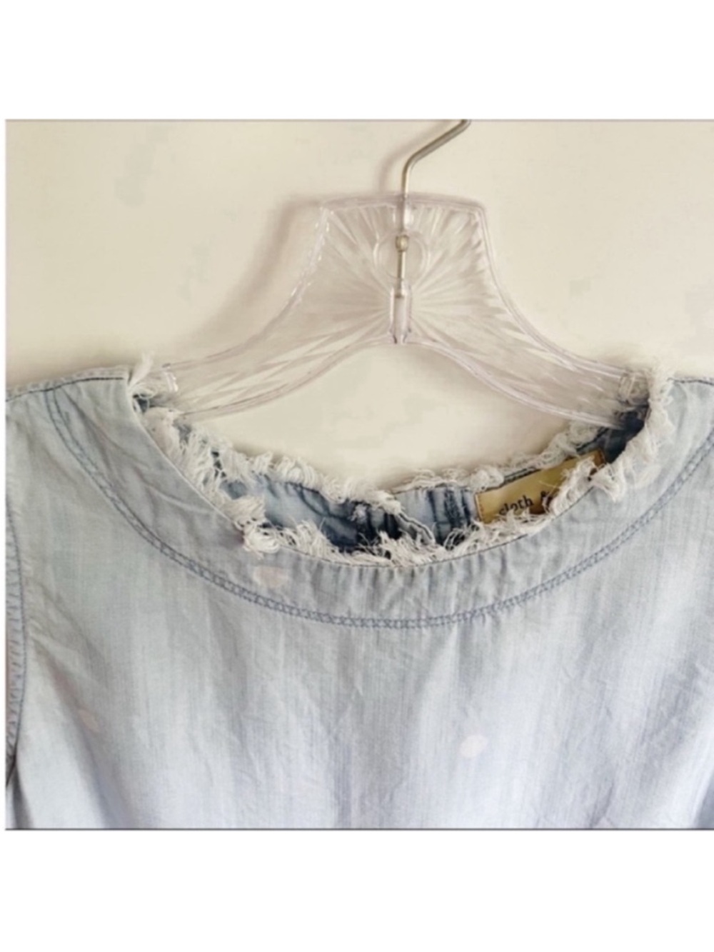 Antropologie Cloth & Stone tank top blue chambray polka dot raw hem - Picture 6 of 9